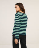 Surkana striped knitted boat neck jumper green 562VERA231-61