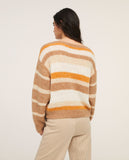 Surkana sweater with stripes boat neckline yellow 552PIPU231-10