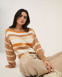 Surkana sweater with stripes boat neckline yellow 552PIPU231-10