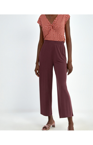 Surkana wide leg cropped trousers with elastic waist maroon 522LIMO517-41