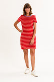 UVR Connected FE Elinina 211 2395: rood gestreepte jurk met ronde hals