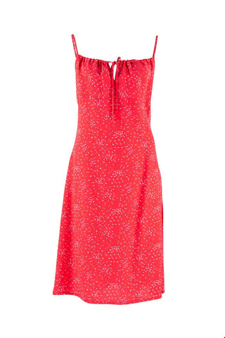 Zilch Dress Spaghetti Confetti Lipstick 01RVI40.064/833: rode jurk met confetti print, verstelbare spaghettibandjes en een halslijn met trekkoord