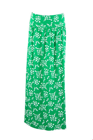 Zilch Skirt Long Blossom Apple 01EVI50.070P 853: lange groene rok met brede tailleband en bloemen print