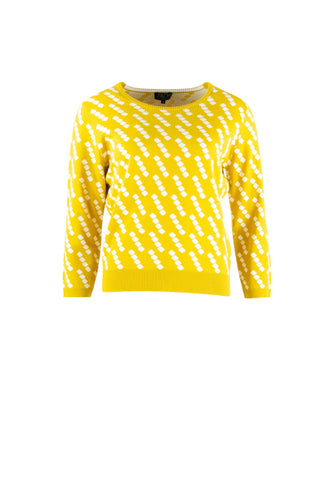 Zilch Sweater Blocks Honey 01COTJ30.059/843: Gele trui gemaakt van katoen, driekwart mouw en een ronde hals