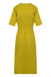 Zilch dress buttons lime 11TEN40.224-129: gele jurk met bijpassende strikceintuur