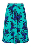 Zilch skirt flowers emerald 11VIS50.072-985: blauwe rok van viscose