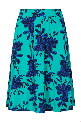 Zilch skirt flowers emerald 11VIS50.072-985: blauwe rok van viscose