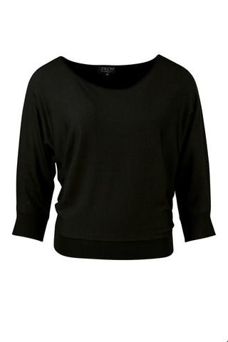 Zilch sweater batsleeve black 02BAS10.084-999: zwarte top met vleermuismouw gemaakt van bamboe
