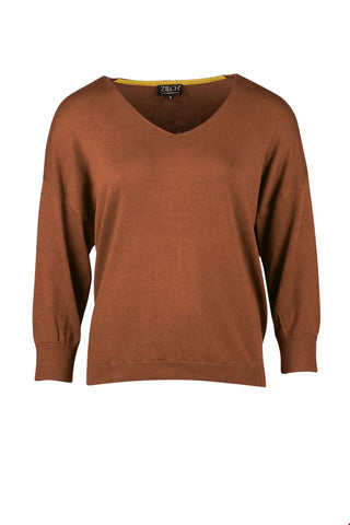 Zilch sweater v-neck wood 02BAS30.048-635: losvallende trui met v-hals gemaakt van zachte bamboe