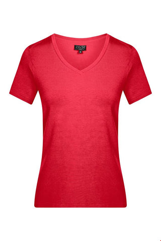 Zilch top V-neck blossom 11EVI10.122-188: rood t-shirt met korte mouw en v-hals