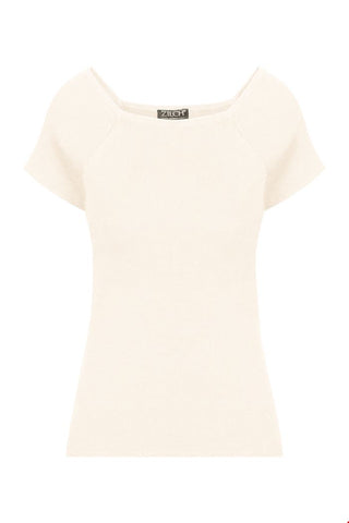 Zilch top short sleeve off white 11BAS10.025-001: witte top met vierkante hals en korte mouw, gemaakt van comfortabele bamboe