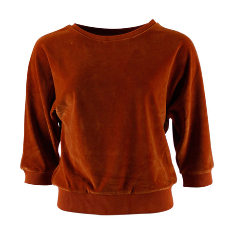 Trui velvet stof 3/4 mouw | Froy & Dind sweater Sybille velvet brown